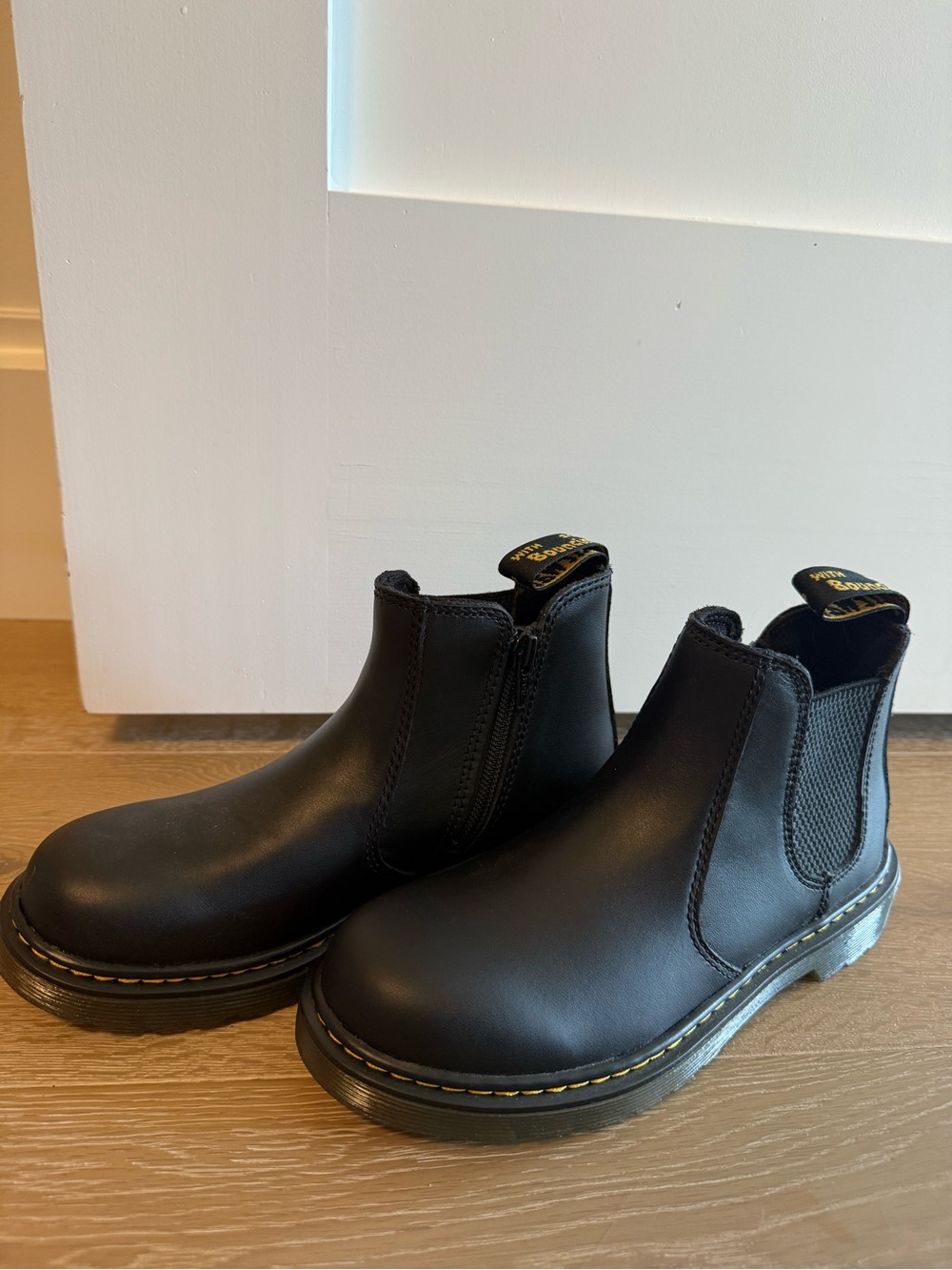 Dr. Martens Kids Black Chelsea Boot with Yellow Stitching